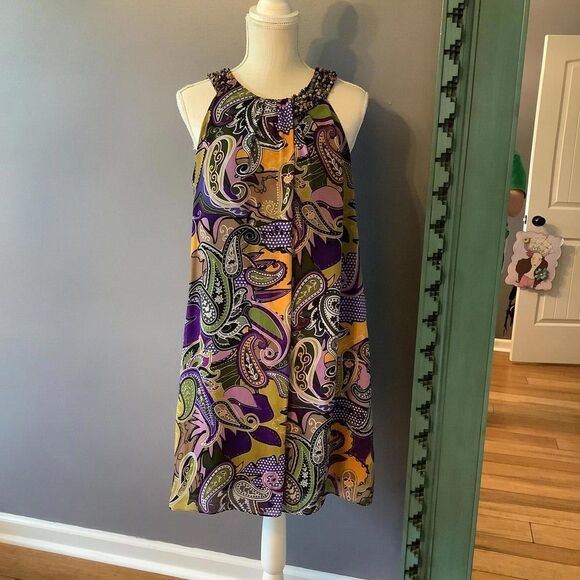 Vibrant Multi-Color Paisley Pattern Shift Dress - Picture 1 of 7
